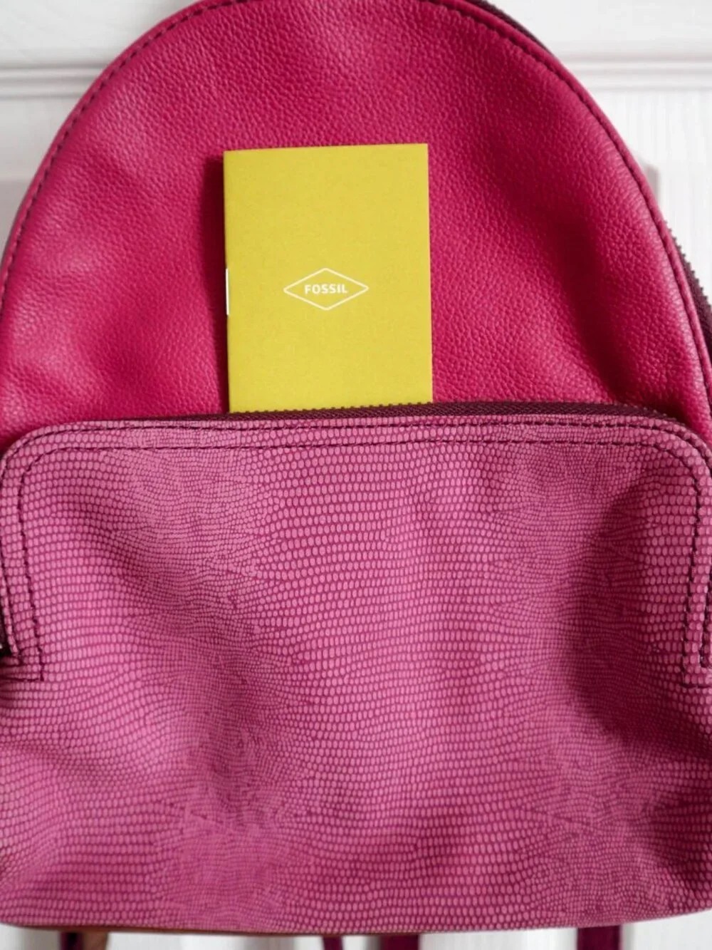 Fossil Felicity Leather Mini Backpack Purse Magenta Pink Snake Embossed